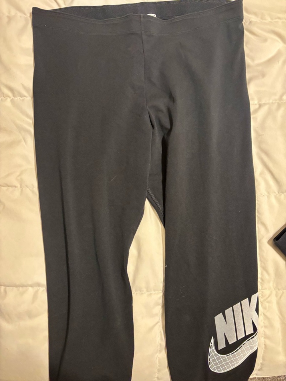 Nike Black crop Leggings with White Logo - Womens Athletic Bottoms